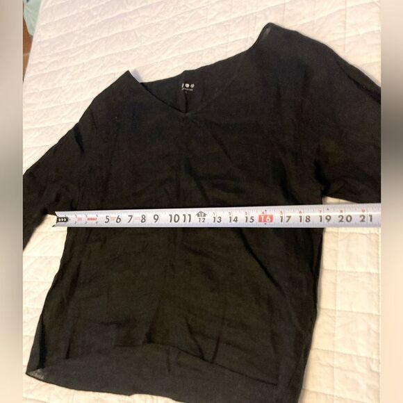 Three Dots 100% Linen Black Peplum Bell Sleeve Boxy Black Blouse Top Made USA - Picture 8 of 8